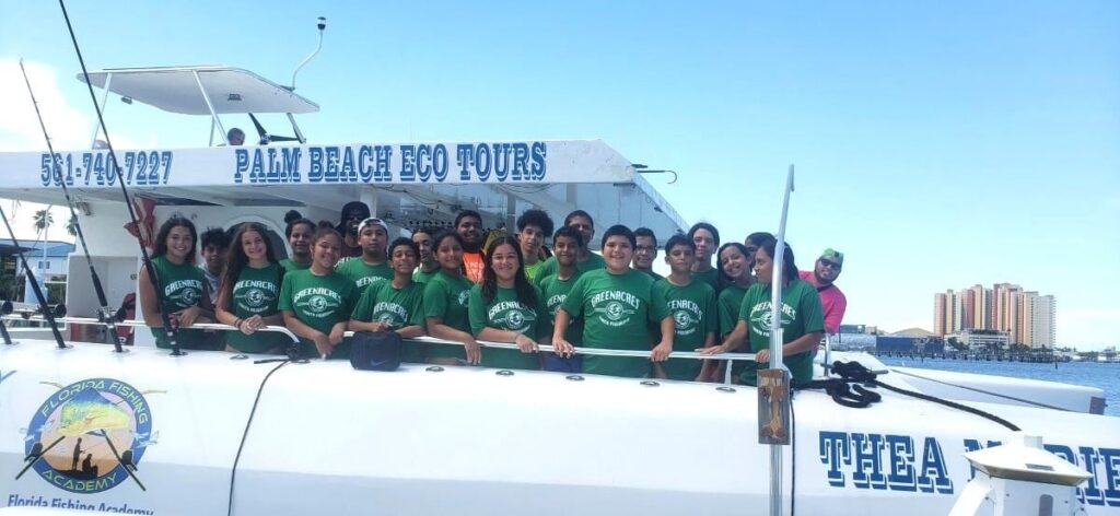 Middle school students on a fishing boat with FFA.